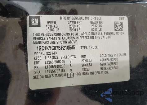 2011 Chevrolet Silverado 2500Hd Ltz из США, поврежденный, VIN 1GC1KYC87BF210545